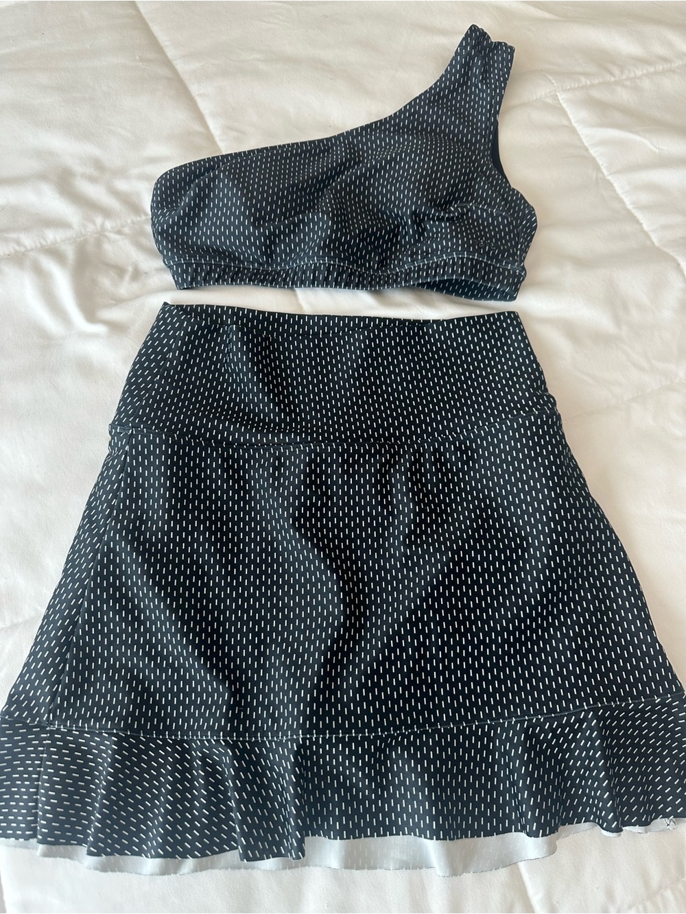 Albion Black and White Micro-Print Two-Piece Swim Skirt Set